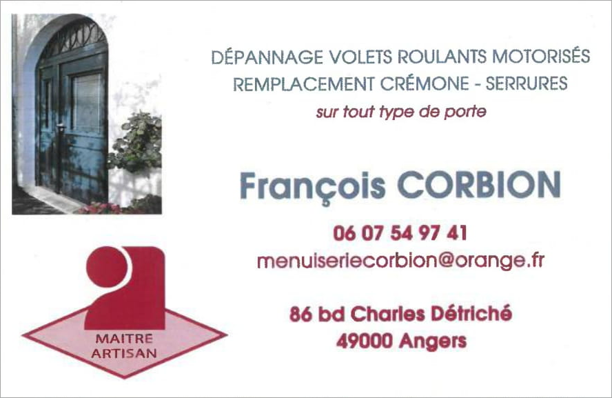 Menuiserie Corbion Depannage Volet Roulant Porte Entree Angers CARTE DE VISITE 1 3